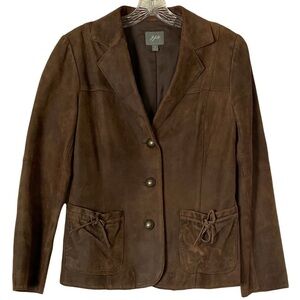 J. Jill Genuine Leather Boho Brown Button Down Jacket Size XS